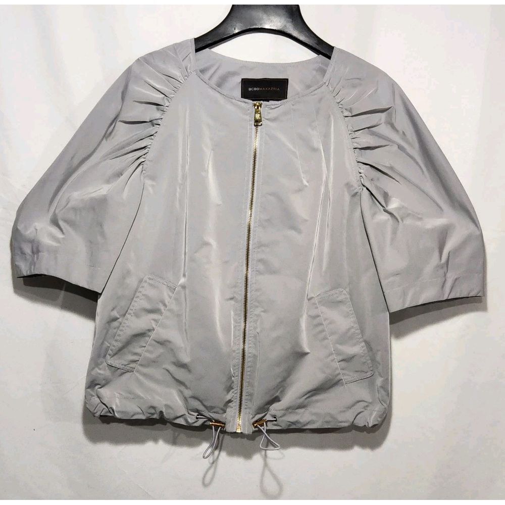 BCBG MAXAZRIA Cropped Jacket Size Medium Gray Puffed Sleeve